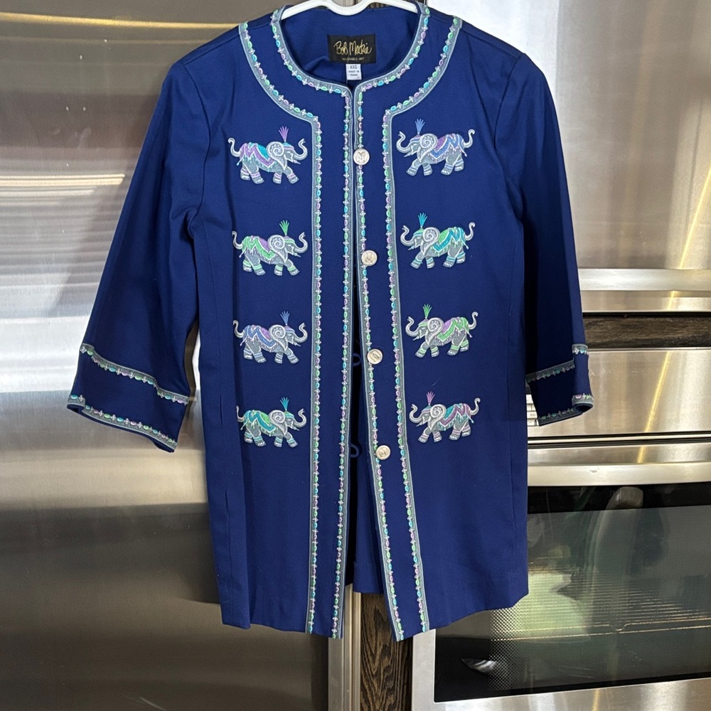 Bob Mackie Royal Blue Elephant Embroidered Coat Wearable Art.